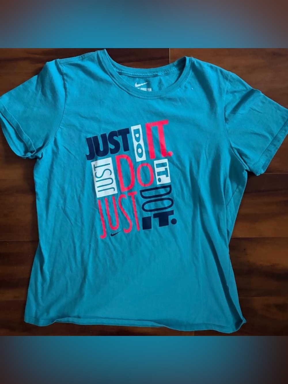 Nike Turquoise Short-Sleeve Tee with Multicolor 'Just Do It' Graphic